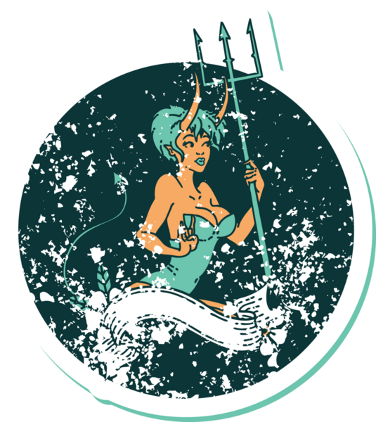 İkonik sıkıntılı dövme stili. Üzerinde insan dövmesi olan bir kız resmi.