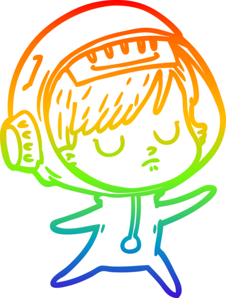 Gökkuşağı gradyan çizgi çizimi bir insan tarafından çizilmiş astronot bir kadın.