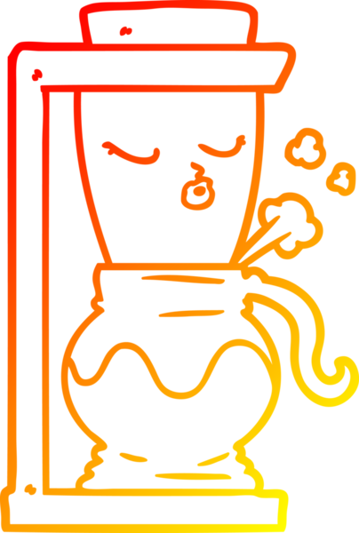 Bir insan tarafından çizilmiş çizgi film filtresi kahve makinesinin sıcak gradyan çizimi