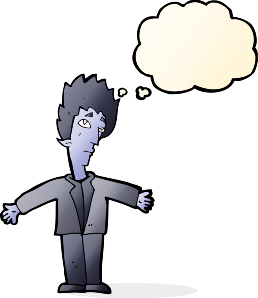 Bir insan tarafından çizilmiş düşünce balonlu vampir adam.