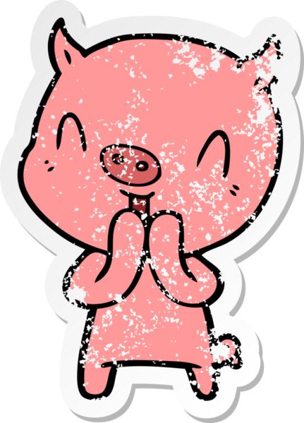 Bir insan tarafından çizilmiş mutlu çizgi film domuzunun sıkıntılı çıkartması.