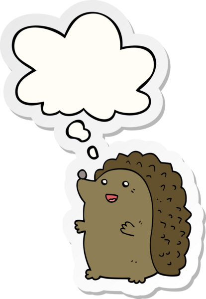 Mutlu kirpi çizgi filmi. Düşünce baloncuğu insan tarafından çizilmiş bir çıkartma.