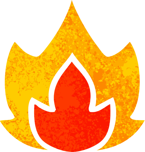 Bir insanın çizdiği ateşin retro illüstrasyon tarzı karikatürü