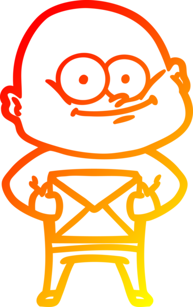 Bir insan tarafından çizilmiş harfle bakan kel bir adamın sıcak çizgi çizimi.