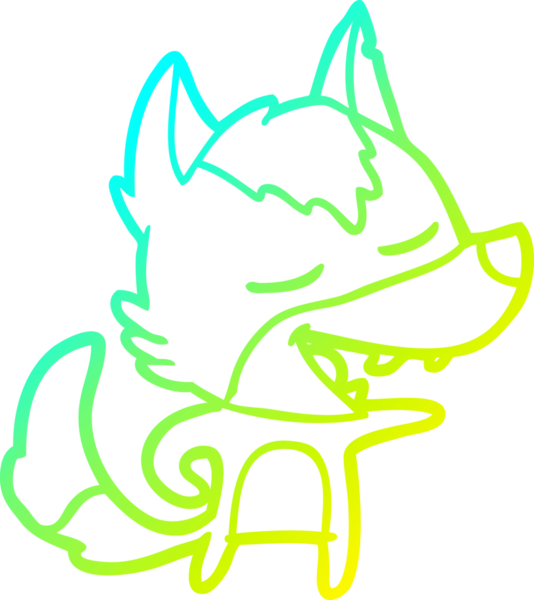 Bir insan tarafından çizilmiş gülen bir kurdun soğuk çizgi çizimi.