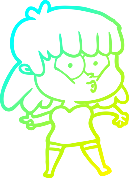 Bir insan tarafından çizilen ıslık çalan bir kızın soğuk gradyan çizgisi.