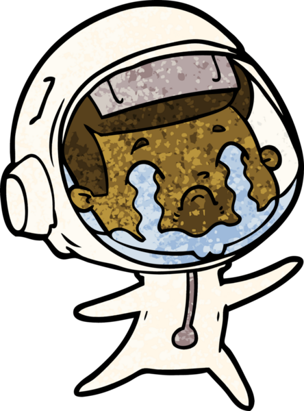 Bir insan tarafından çizilmiş ağlayan astronot çizgi filmi.