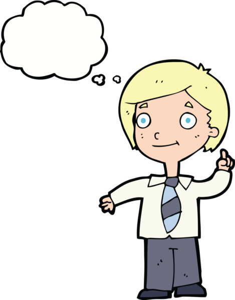 Çizgi film çocuğu soruyu bir insan tarafından çizilmiş düşünce balonuyla cevaplıyor.