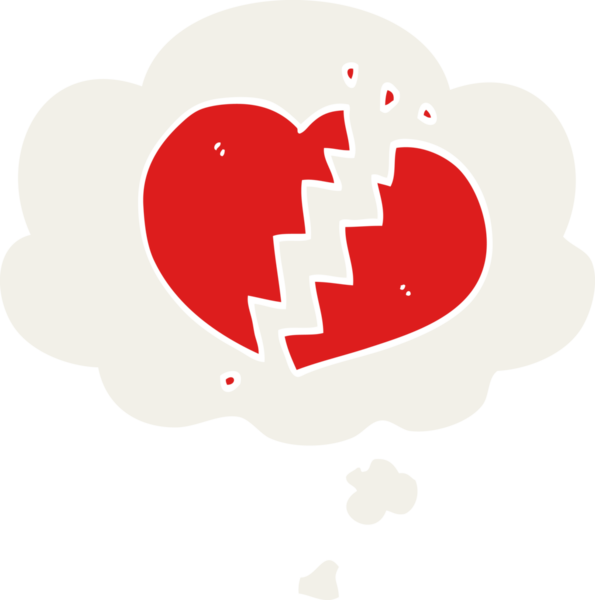 insan tarafından çizilmiş, düşünce baloncuğu şeklinde kırık bir kalp.