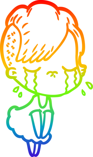 Gökkuşağının gradyan çizimi bir insan tarafından çizilmiş ağlayan bir kız çizgi filmi.