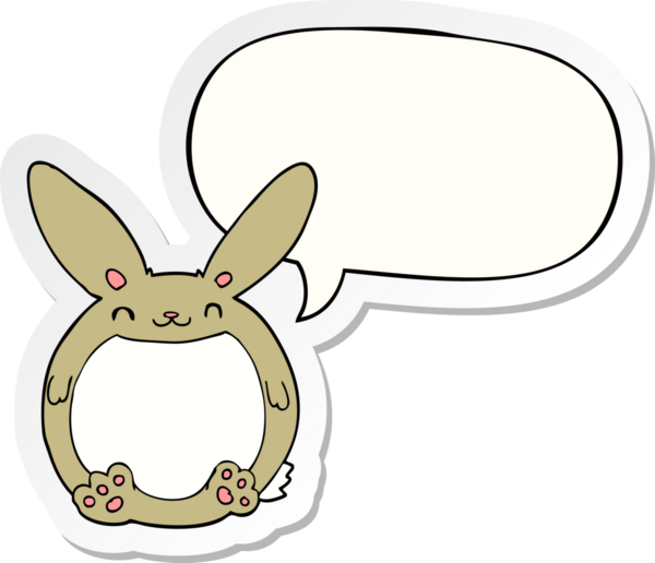 Bir insan tarafından çizilmiş konuşma balonu çıkartmalı çizgi film tavşanı.