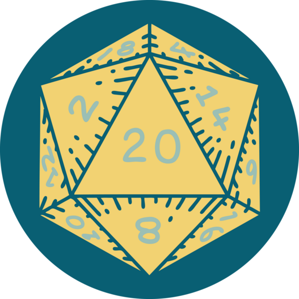 Retro Dövme Biçimi Doğal 20 D20 zar bir insan tarafından çizildi