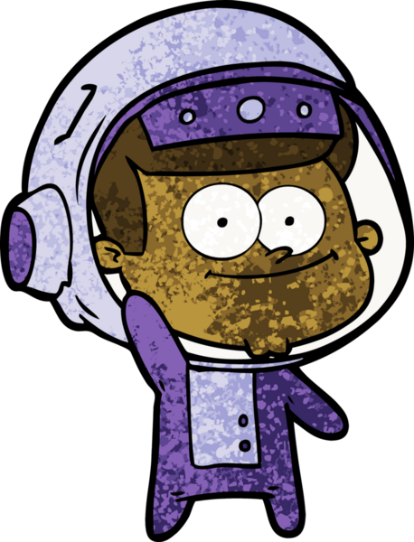 Bir insan tarafından çizilmiş mutlu astronot çizgi filmi.