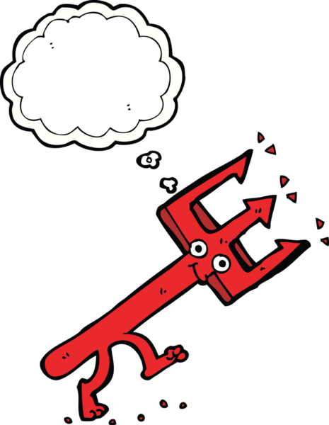 Bir insan tarafından çizilmiş düşünce baloncuklu şeytan çatalı.