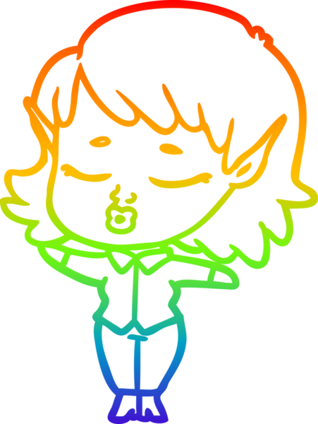 Gökkuşağı gradyan çizgisi bir insan tarafından çizilmiş güzel bir elf kızı çizimi