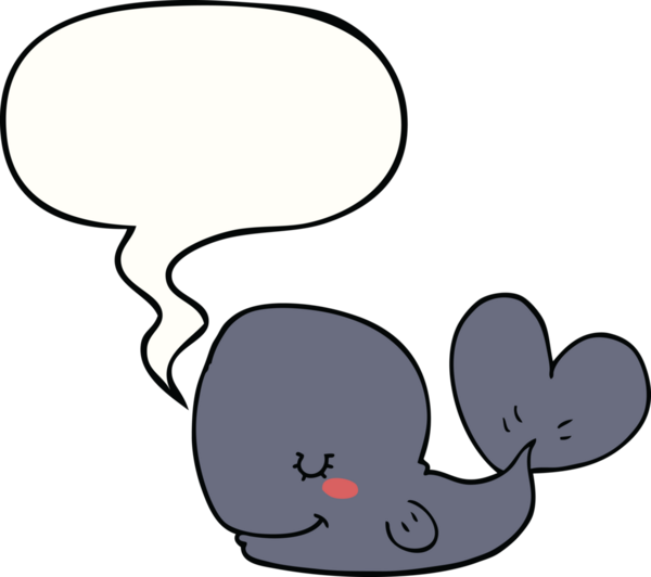 Bir insan tarafından çizilmiş konuşma balonlu çizgi film balinası