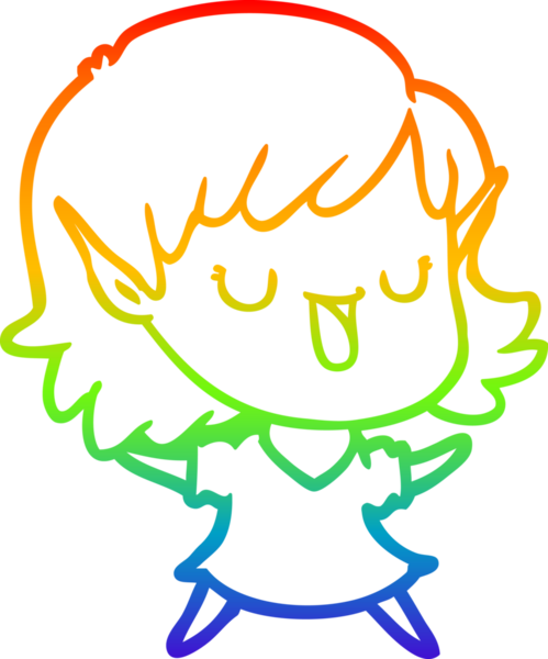 Gökkuşağı gradyan çizgi çizimi bir insan tarafından çizilmiş bir elf kızı