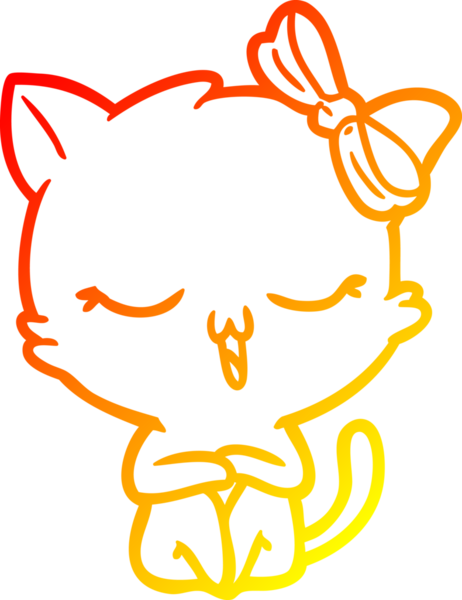 Bir insan tarafından kafasında yay olan çizgi film kedisinin sıcak çizgi çizimi
