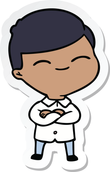 Bir insan tarafından çizilmiş gülümseyen bir çocuğun çıkartması.