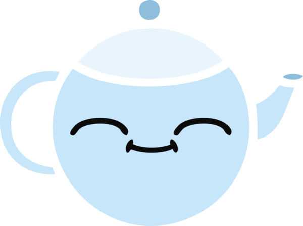 Bir insan tarafından çizilmiş mutlu bir çaydanlığın düz renkli retro karikatürü