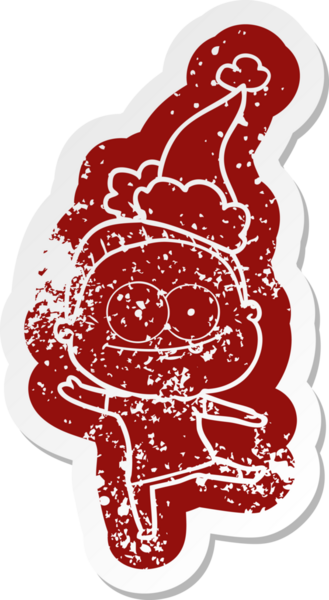 Bir insan tarafından çizilmiş Noel Baba şapkası giyen mutlu yaşlı bir kadının garip bir karikatürü.