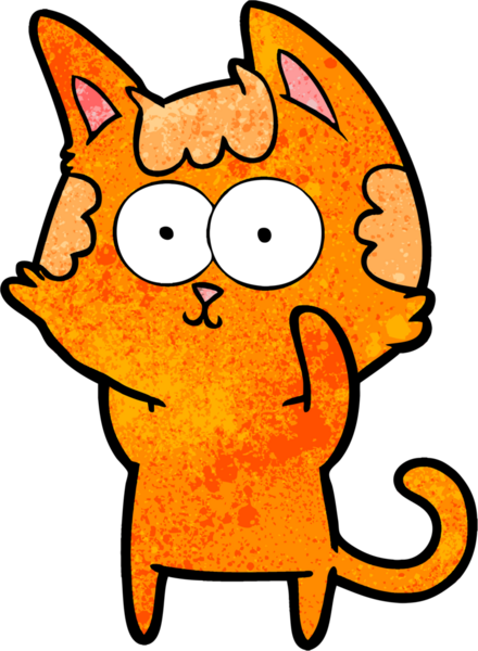 Bir insan tarafından çizilmiş mutlu çizgi film kedisi.