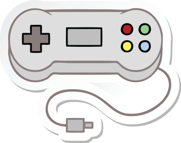 Bir insan tarafından çizilmiş şirin bir çizgi film oyun denetleyicisinin çıkartması