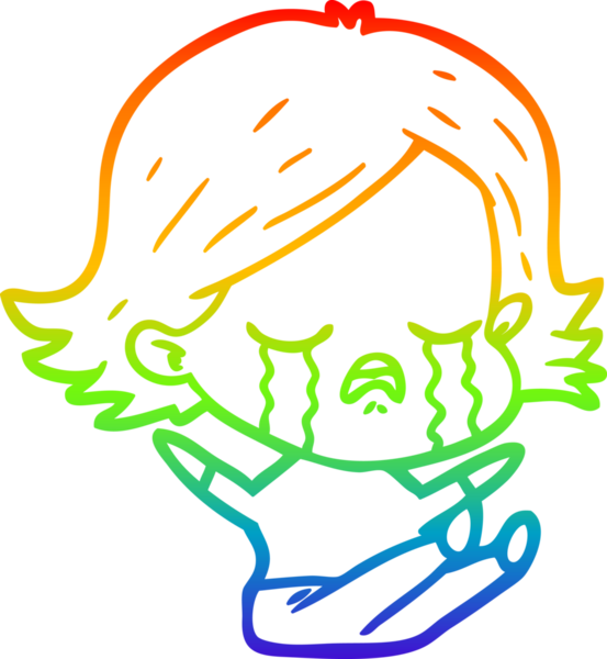 Gökkuşağı gradyan çizimi bir insan tarafından çizilmiş ağlayan bir çizgi kız çizimi