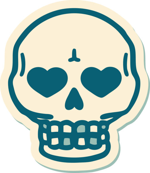 Bir insan tarafından çizilmiş bir kafatasının geleneksel stiliyle dövme çıkartması.