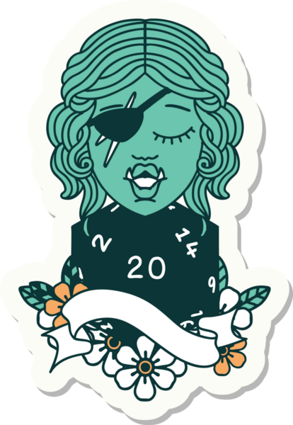 Bir insan tarafından çizilmiş 20 zarlı yarım bir ork hırsızının çıkartması.