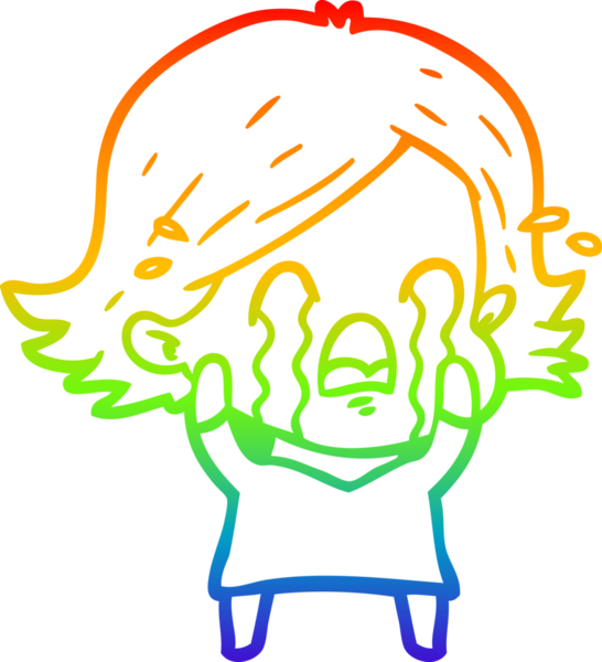 Gökkuşağı gradyan çizimi bir insan tarafından çizilmiş ağlayan bir çizgi kadın çizimi