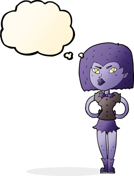 Bir insan tarafından çizilmiş düşünce balonlu vampir kız.