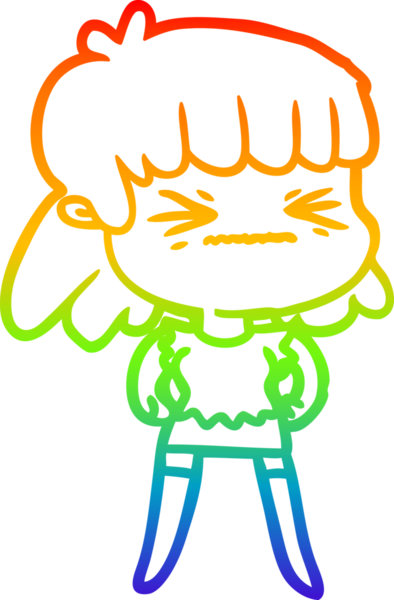 Gökkuşağı gradyan çizimi bir insan tarafından çizilmiş kızgın bir kız çizgi filmi