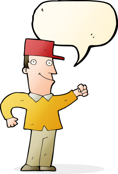 Bir insan tarafından çizilmiş konuşma balonuyla havayı yumruklayan çizgi film adamı.