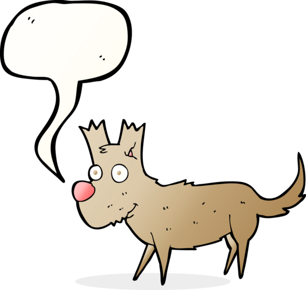 Bir insan tarafından çizilmiş konuşma balonu olan küçük sevimli bir köpek.