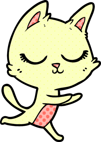 Bir insan tarafından çizilmiş sakin çizgi film kedisi.