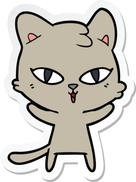 Bir insan tarafından çizilmiş çizgi film kedisinin çıkartması.