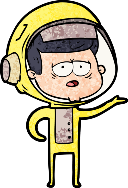 Bir insan tarafından çizilmiş yorgun astronot çizgi filmi.