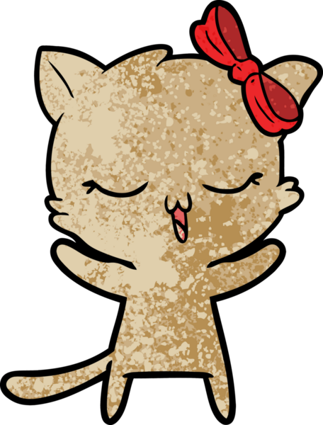 Bir insan tarafından çizilmiş kafasında yay olan çizgi film kedisi.