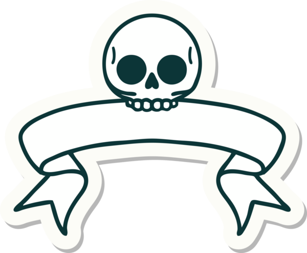 Bir insan tarafından çizilmiş kafatasının pankartıyla dövme stili etiketi