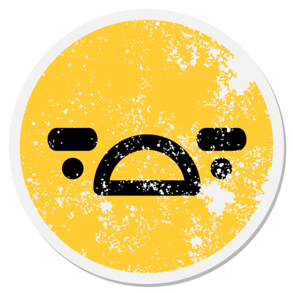 Bir insan tarafından çizilmiş hoşnutsuz yüz dairesel etiketi.