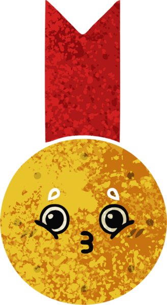 Bir insan tarafından çizilmiş altın madalyanın retro çizim tarzı karikatürü.