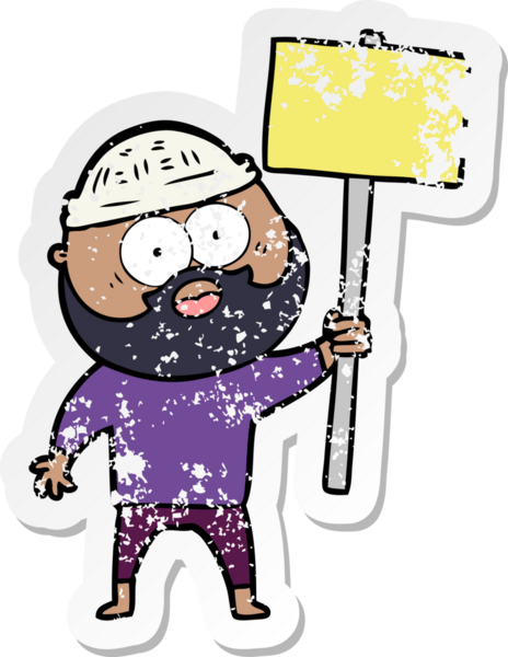 Bir insan tarafından çizilmiş tabela direği olan sakallı bir adamın sıkıntılı çıkartması.