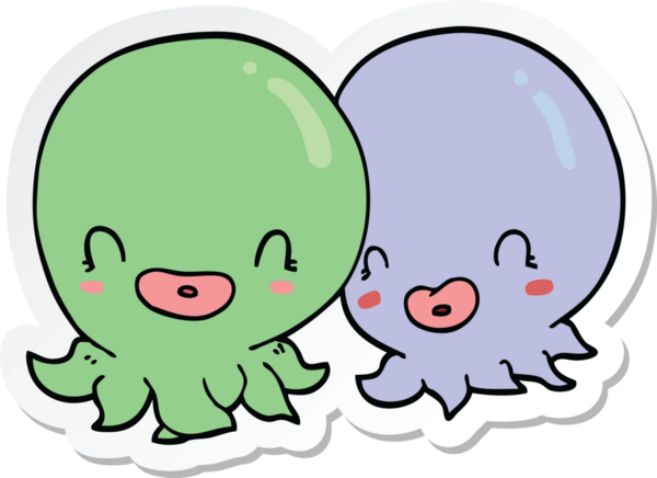 Bir insan tarafından çizilmiş iki çizgi film ahtapotunun çıkartması.