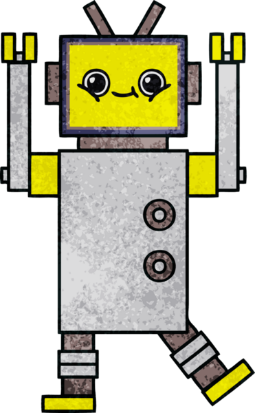 Bir insan tarafından çizilmiş bir robotun retro grunge dokusu