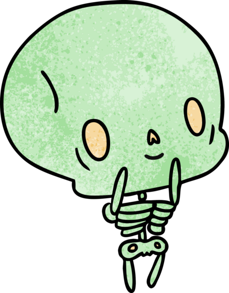 desenli karikatür çizimi kawaii bir insan tarafından çizilmiş sevimli ölü iskelet