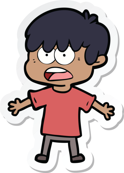 Bir insan tarafından çizilmiş endişeli bir çizgi film çocuğunun çıkartması.