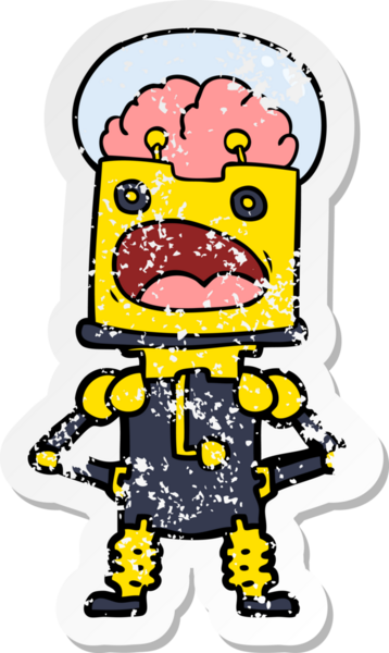 Bir insan tarafından çizilmiş karikatür robotunun sıkıntılı çıkartması.