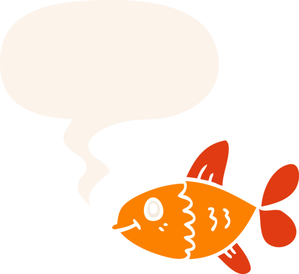 bir insan tarafından çizilmiş, konuşma baloncuklu çizgi film balığı.