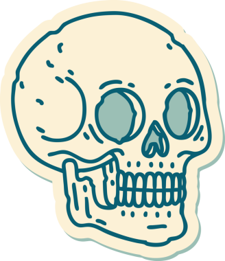 Bir insan tarafından çizilmiş bir kafatasının geleneksel stiliyle dövme çıkartması.